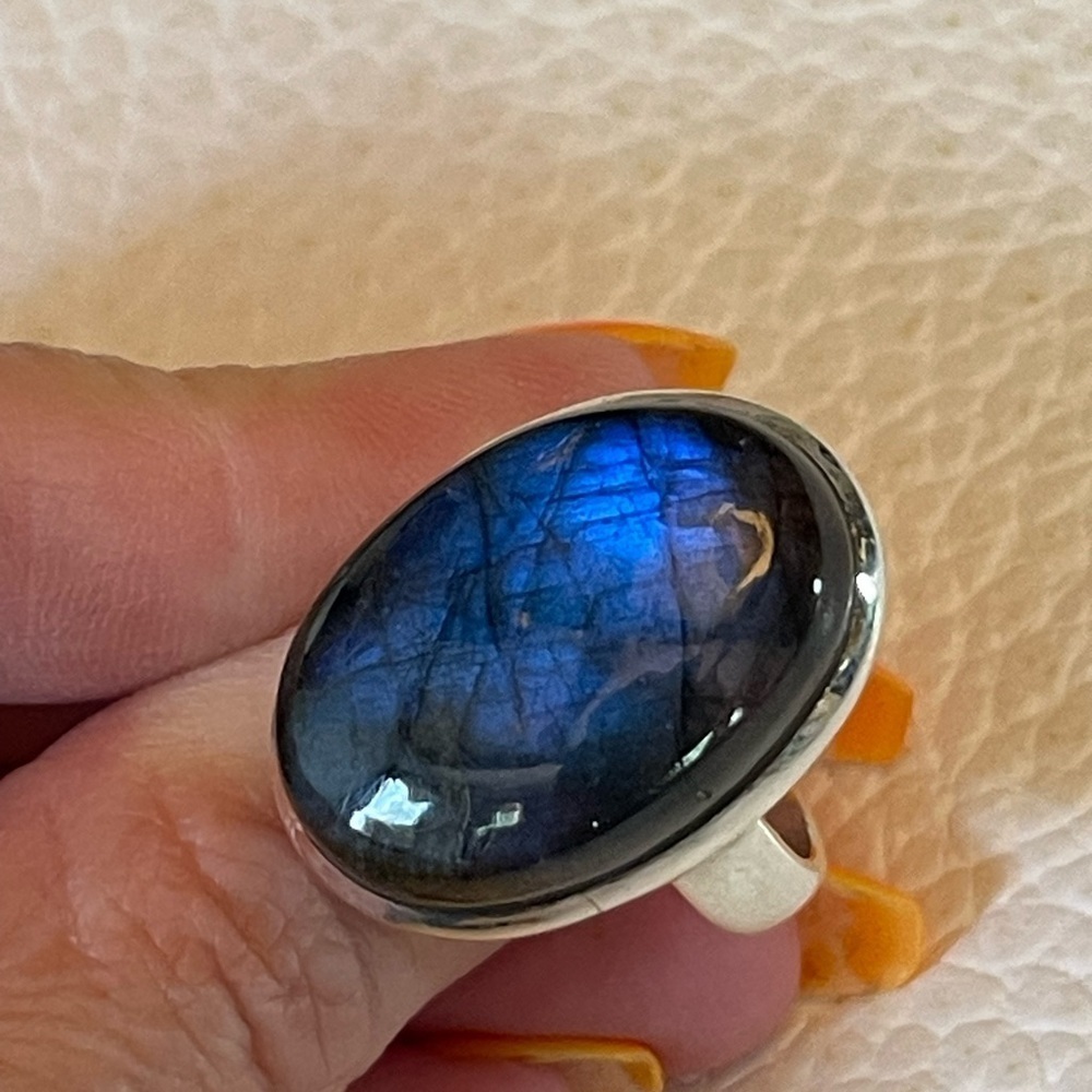 Genuine Labradorite Sterling Silver Ring - Size 8